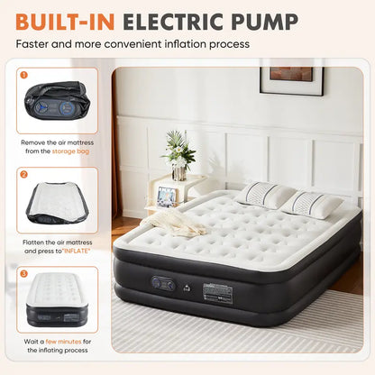 Air Mattress with Built-in High Capacity Pump Weight Capacity, Non-Slip Bottom