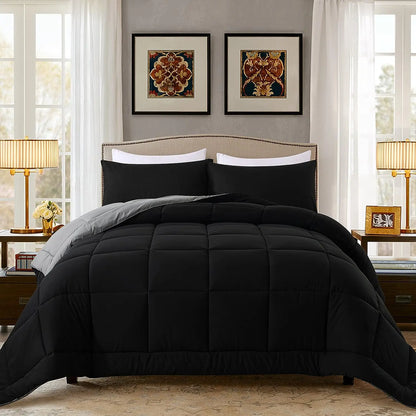 Warm Fall & Winter Checkered Down Alternative Comforter Set, 1 Comforter & 2 Pillowcases